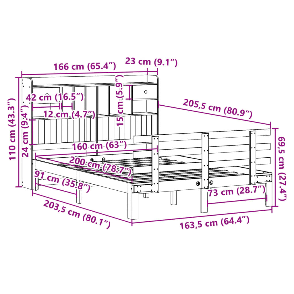 Bed met boekenkast zonder matras grenenhout wit 160x200 cm is nu te koop bij PeponiXL, paradijselijk wonen!