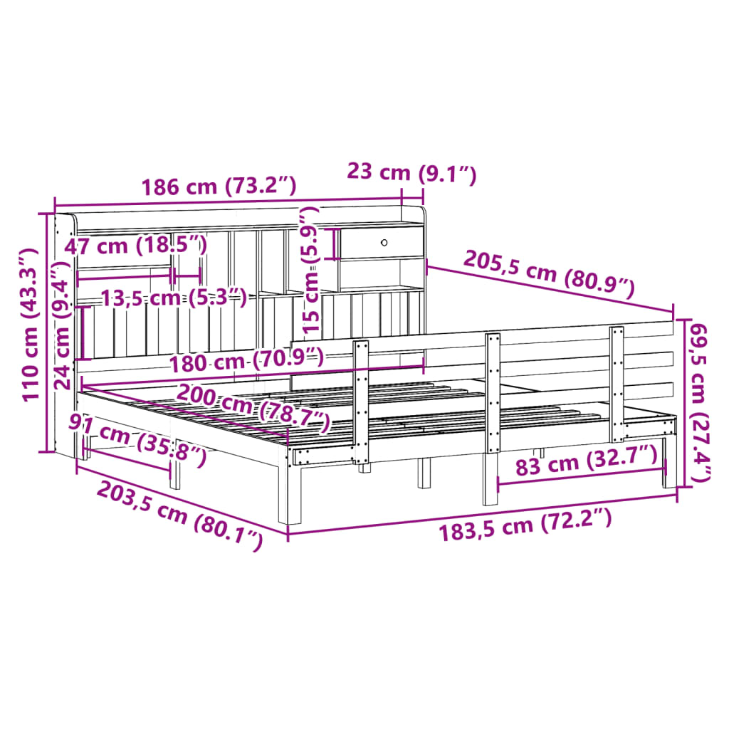 Bed met boekenkast zonder matras massief grenenhout 180x200 cm is nu te koop bij PeponiXL, paradijselijk wonen!