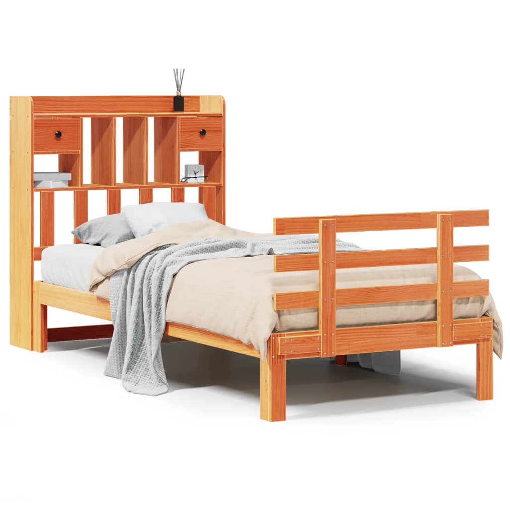 Bed met boekenkast zonder matras grenenhout wasbruin 75x190 cm is nu te koop bij PeponiXL, paradijselijk wonen!