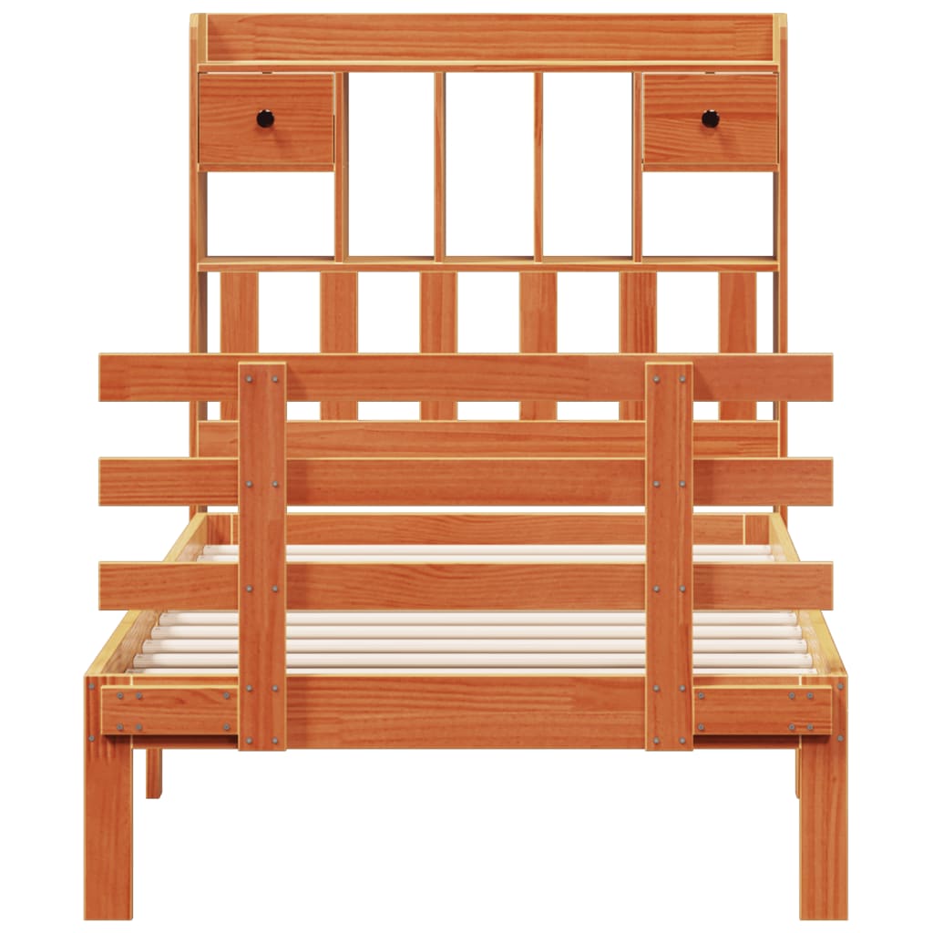 Bed met boekenkast zonder matras grenenhout wasbruin 75x190 cm is nu te koop bij PeponiXL, paradijselijk wonen!