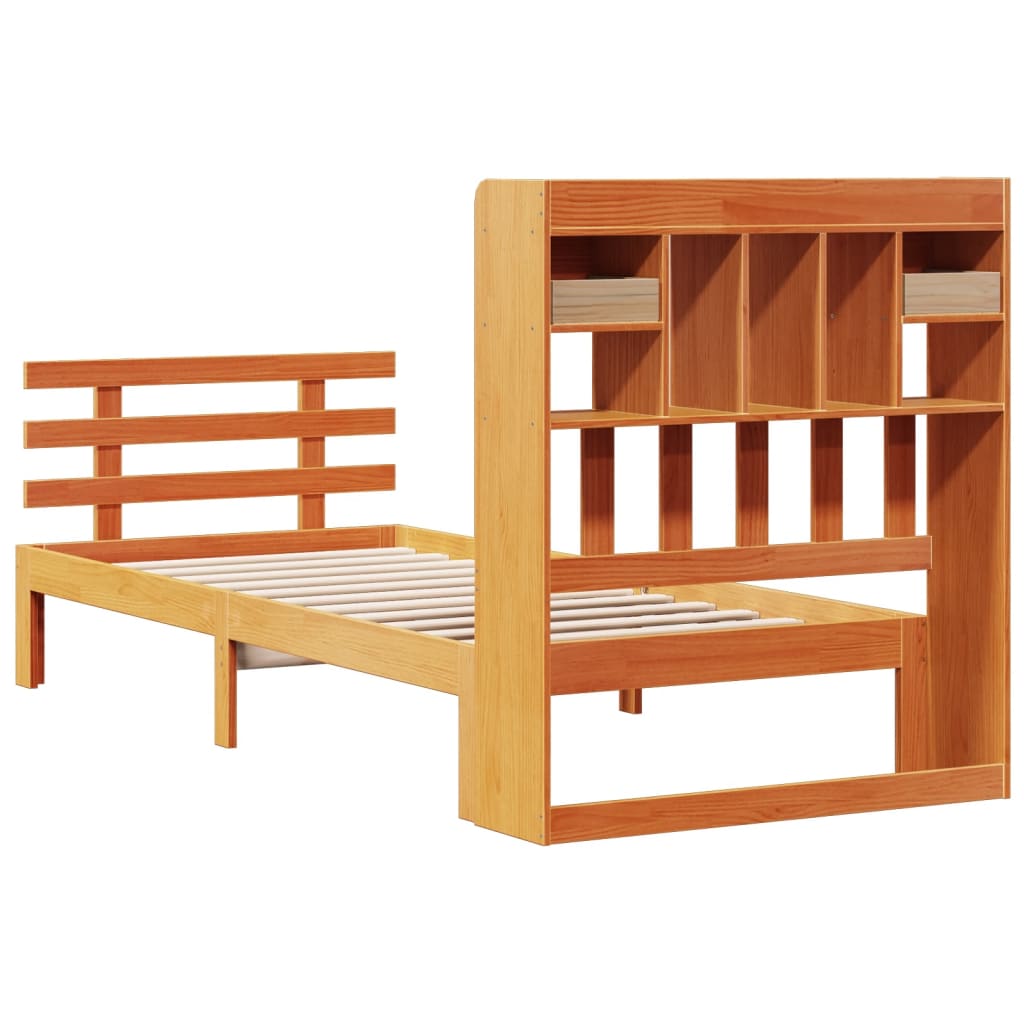 Bed met boekenkast zonder matras grenenhout wasbruin 75x190 cm is nu te koop bij PeponiXL, paradijselijk wonen!