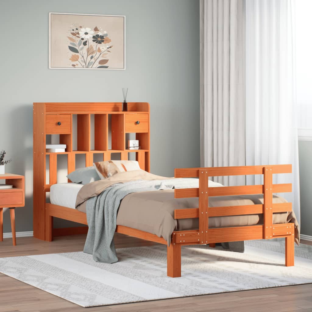 Bed met boekenkast zonder matras grenenhout wasbruin 75x190 cm is nu te koop bij PeponiXL, paradijselijk wonen!