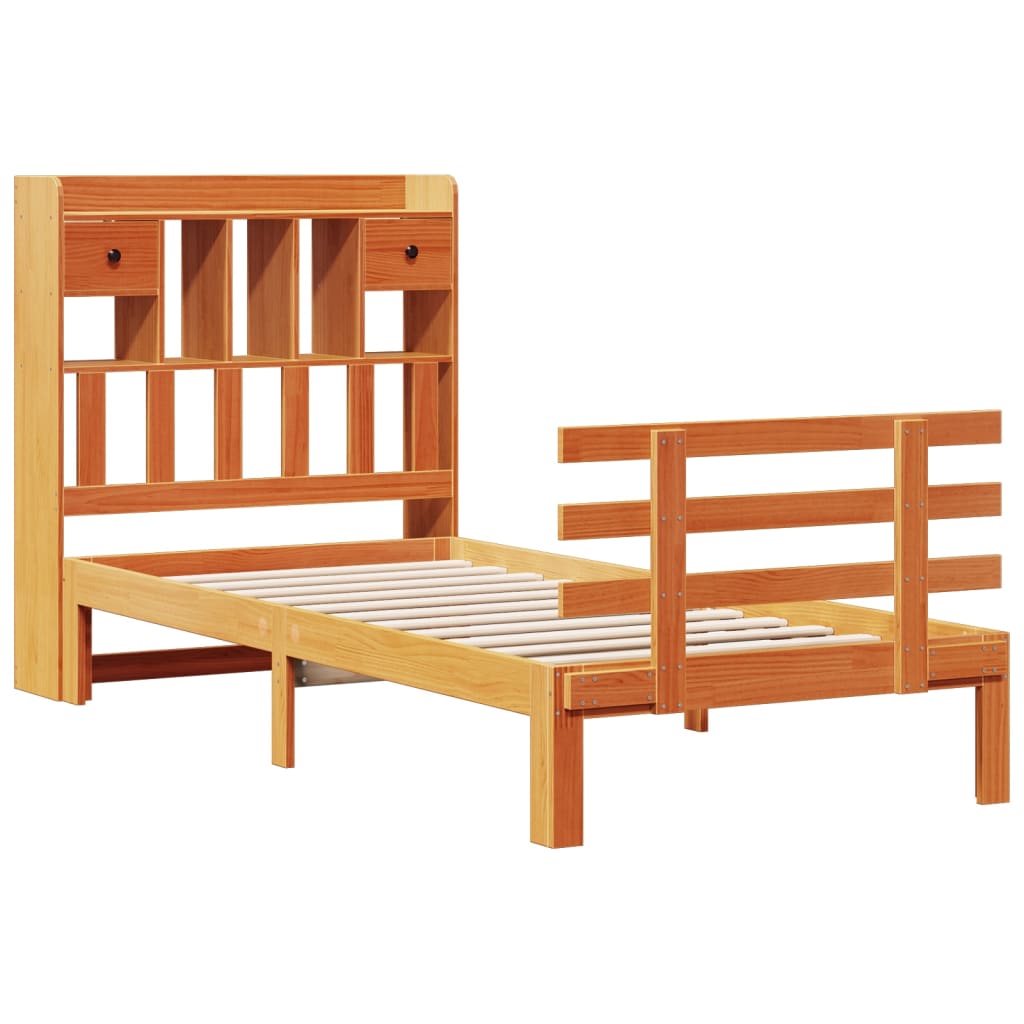 Bed met boekenkast zonder matras grenenhout wasbruin 100x200 cm is nu te koop bij PeponiXL, paradijselijk wonen!
