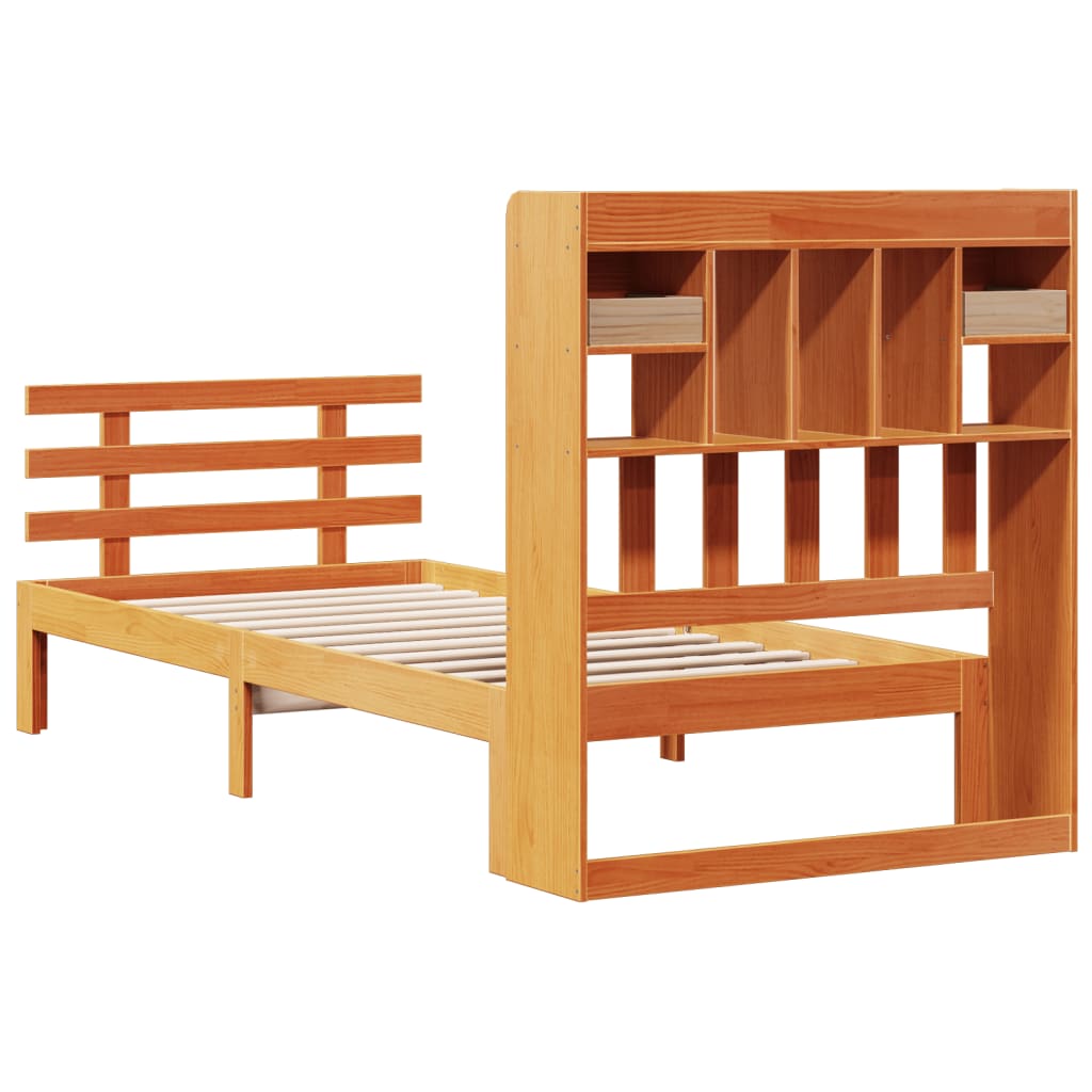 Bed met boekenkast zonder matras grenenhout wasbruin 100x200 cm is nu te koop bij PeponiXL, paradijselijk wonen!
