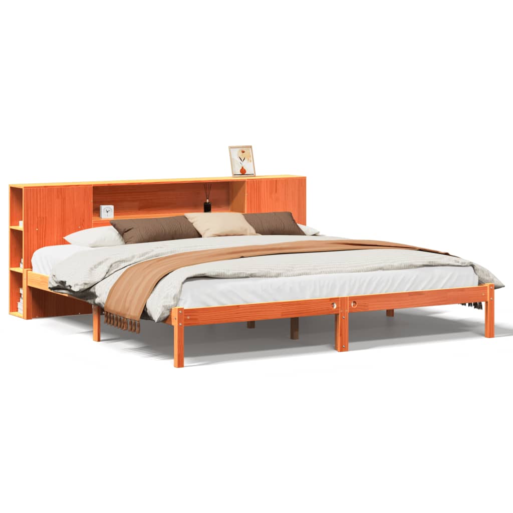 Bed met boekenkast zonder matras grenenhout wasbruin 180x200 cm is nu te koop bij PeponiXL, paradijselijk wonen!