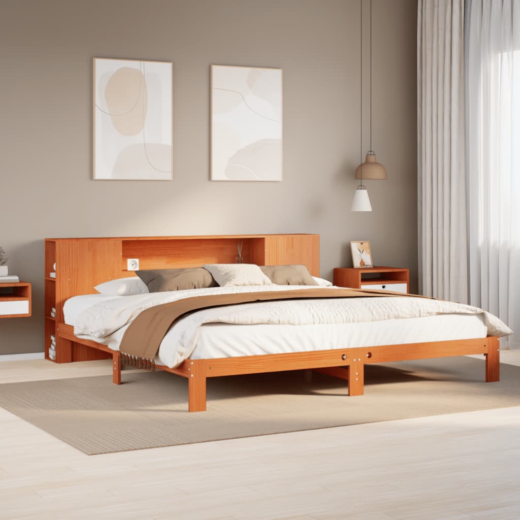 Bed met boekenkast zonder matras grenenhout wasbruin 180x200 cm is nu te koop bij PeponiXL, paradijselijk wonen!