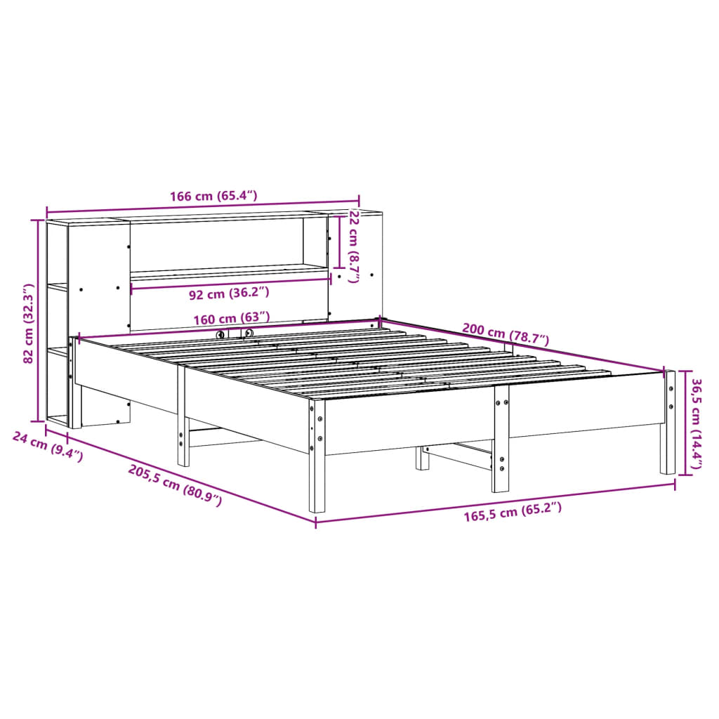 Bed met boekenkast zonder matras grenenhout wit 160x200 cm is nu te koop bij PeponiXL, paradijselijk wonen!
