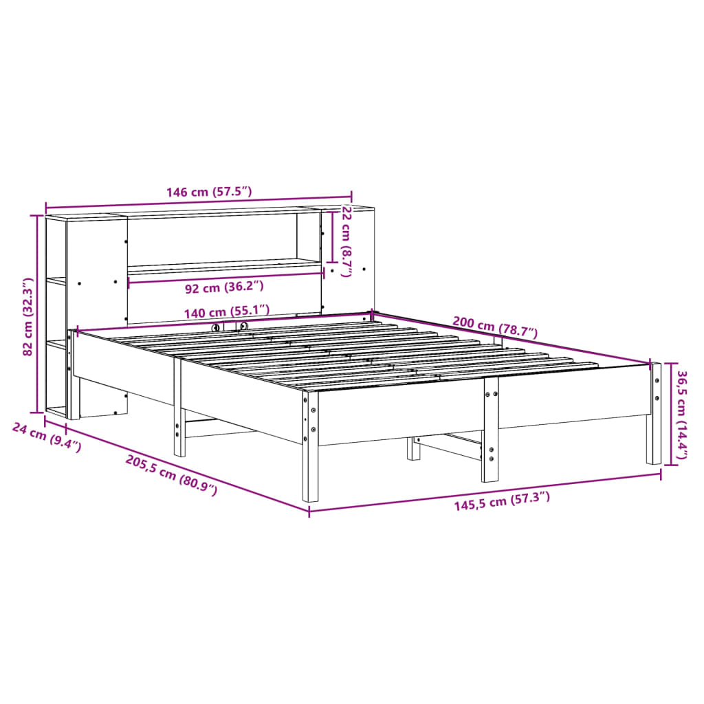 Bed met boekenkast zonder matras grenenhout wit 140x200 cm is nu te koop bij PeponiXL, paradijselijk wonen!