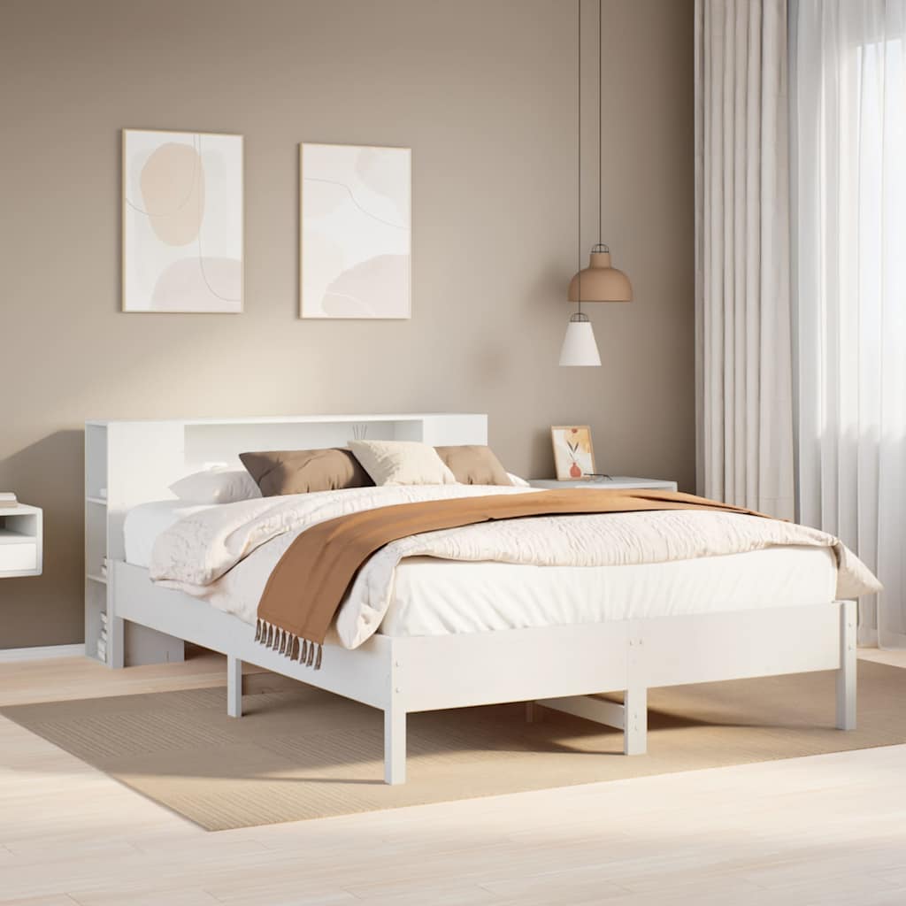 Bed met boekenkast zonder matras grenenhout wit 140x190 cm is nu te koop bij PeponiXL, paradijselijk wonen!