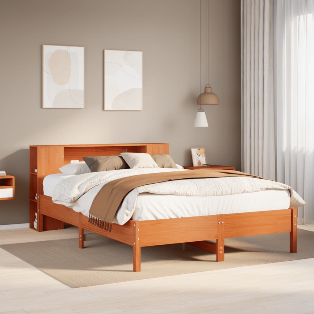 Bed met boekenkast zonder matras grenenhout wasbruin 140x190 cm is nu te koop bij PeponiXL, paradijselijk wonen!