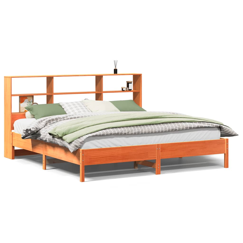 Bed met boekenkast zonder matras grenenhout wasbruin 200x200 cm is nu te koop bij PeponiXL, paradijselijk wonen!