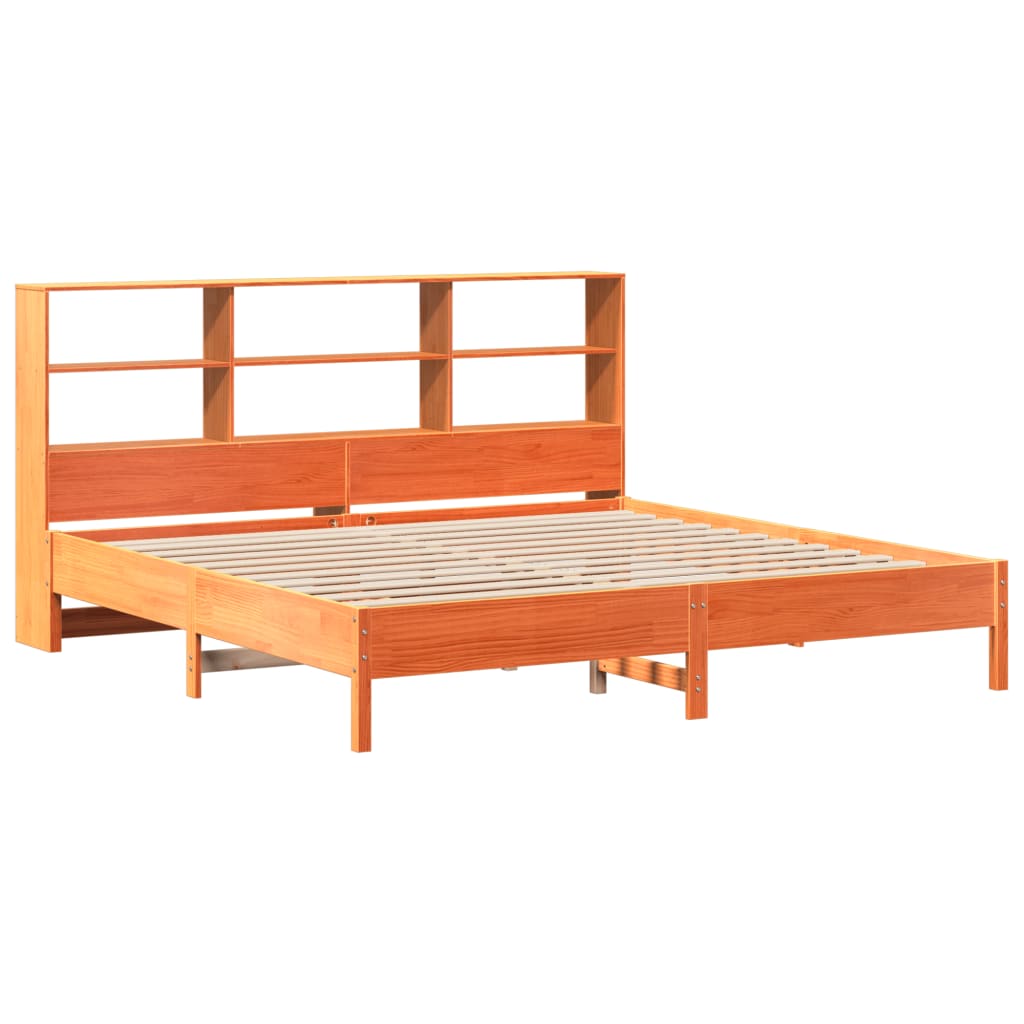 Bed met boekenkast zonder matras grenenhout wasbruin 200x200 cm is nu te koop bij PeponiXL, paradijselijk wonen!