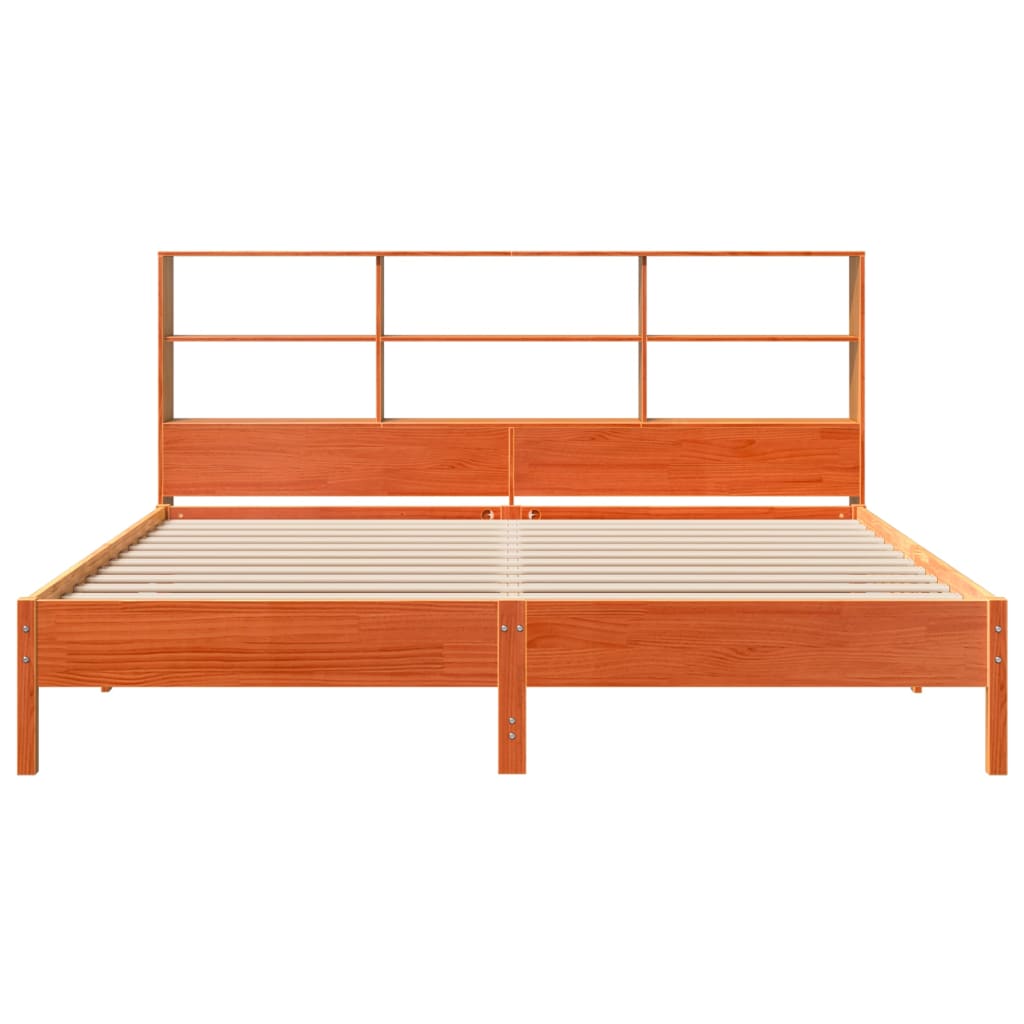 Bed met boekenkast zonder matras grenenhout wasbruin 200x200 cm is nu te koop bij PeponiXL, paradijselijk wonen!