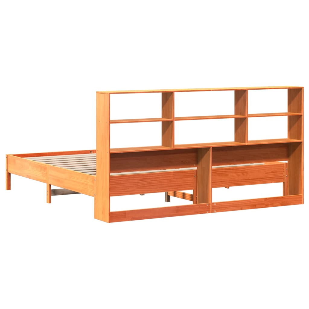 Bed met boekenkast zonder matras grenenhout wasbruin 200x200 cm is nu te koop bij PeponiXL, paradijselijk wonen!