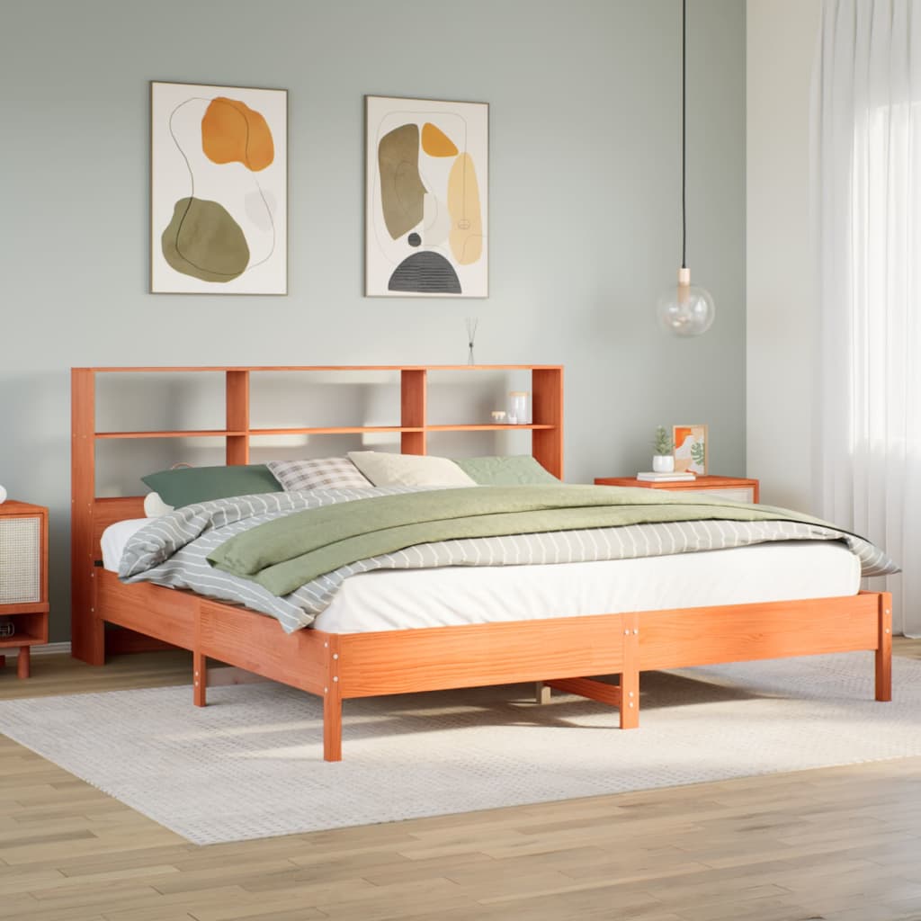 Bed met boekenkast zonder matras grenenhout wasbruin 200x200 cm is nu te koop bij PeponiXL, paradijselijk wonen!