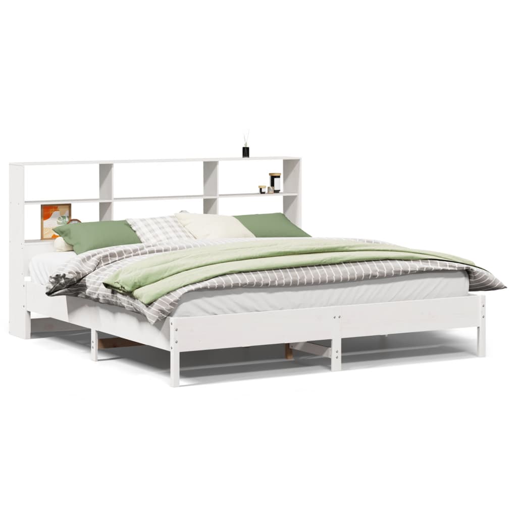 Bed met boekenkast zonder matras grenenhout wit 180x200 cm is nu te koop bij PeponiXL, paradijselijk wonen!