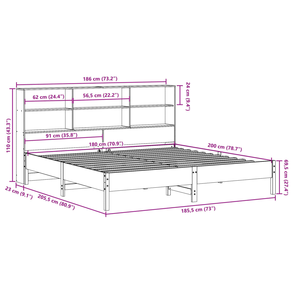 Bed met boekenkast zonder matras grenenhout wit 180x200 cm is nu te koop bij PeponiXL, paradijselijk wonen!