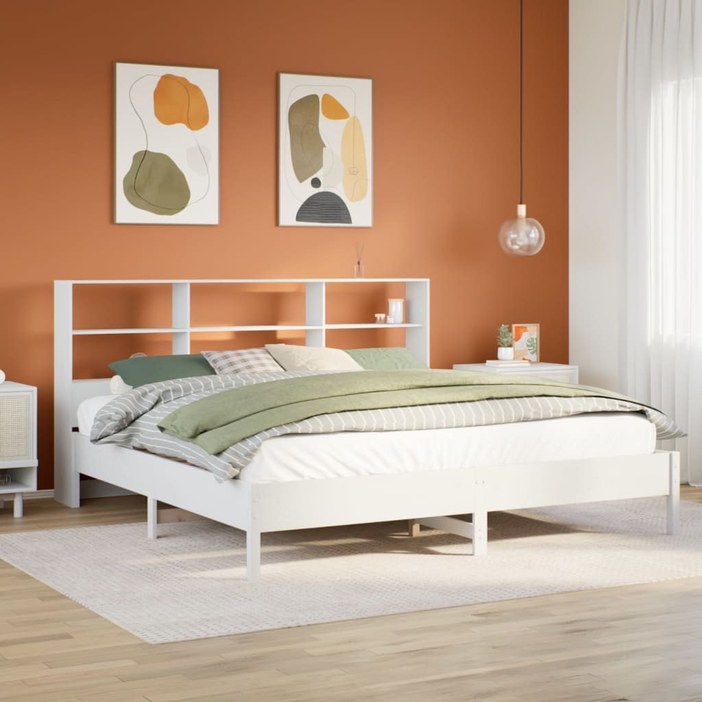 Bed met boekenkast zonder matras grenenhout wit 180x200 cm is nu te koop bij PeponiXL, paradijselijk wonen!