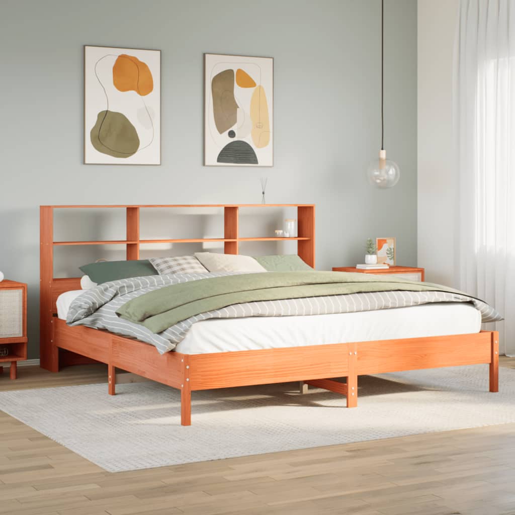 Bed met boekenkast zonder matras grenenhout wasbruin 180x200 cm is nu te koop bij PeponiXL, paradijselijk wonen!