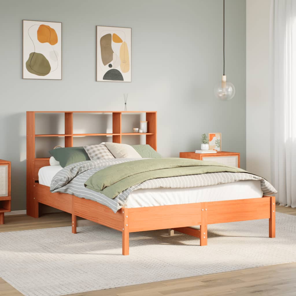 Bed met boekenkast zonder matras grenenhout wasbruin 150x200 cm is nu te koop bij PeponiXL, paradijselijk wonen!
