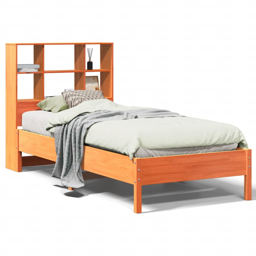 Bed met boekenkast zonder matras grenenhout wasbruin 100x200 cm is nu te koop bij PeponiXL, paradijselijk wonen!