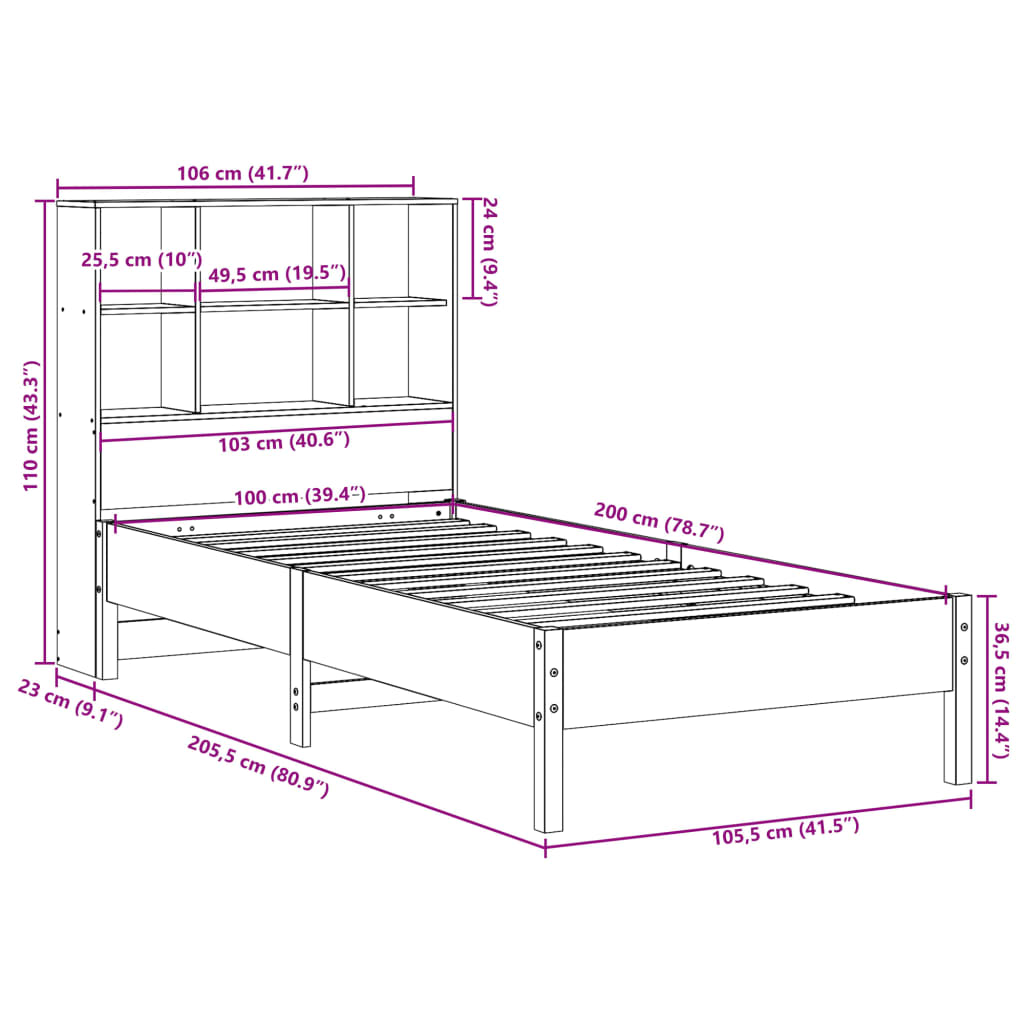 Bed met boekenkast zonder matras grenenhout wasbruin 100x200 cm is nu te koop bij PeponiXL, paradijselijk wonen!