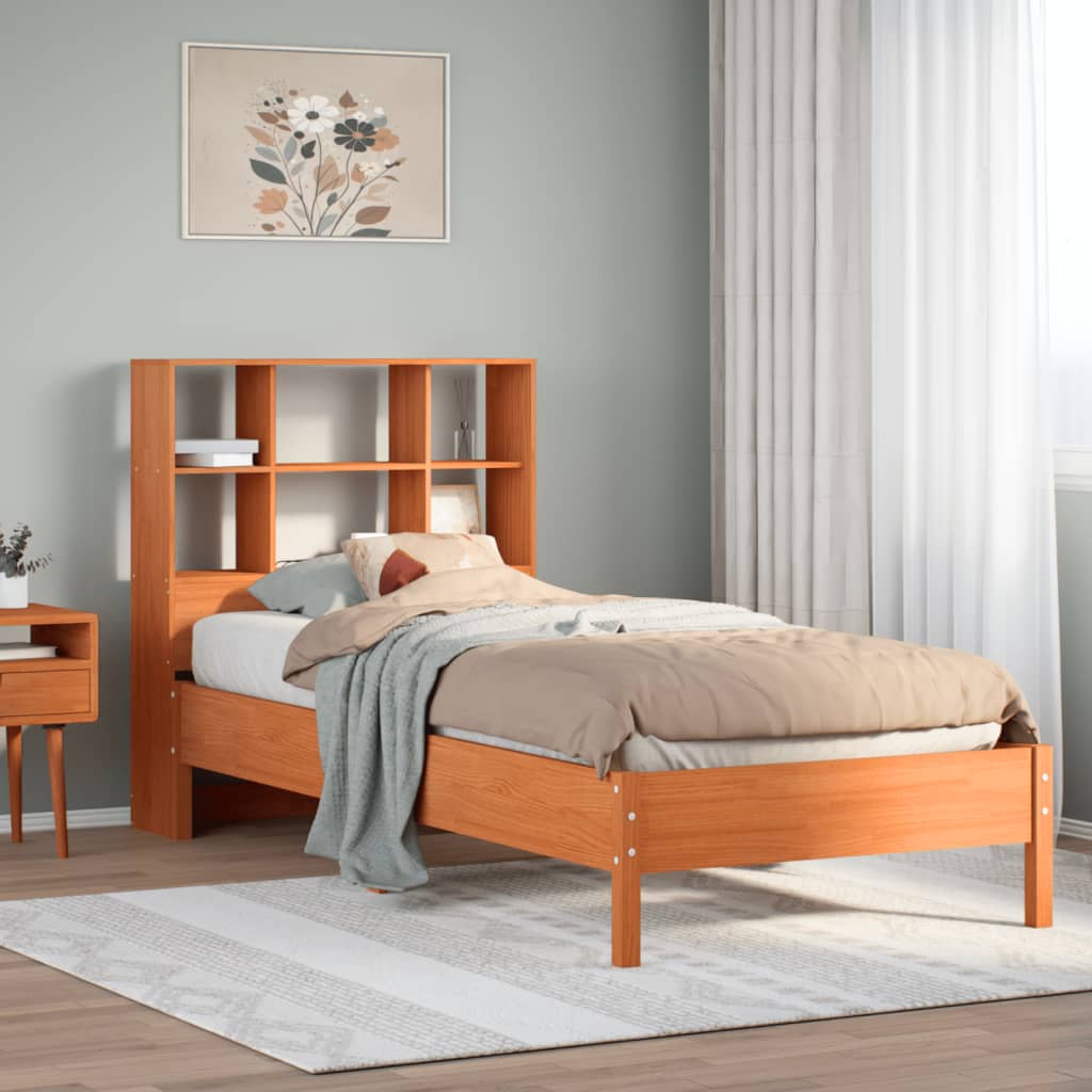 Bed met boekenkast zonder matras grenenhout wasbruin 100x200 cm is nu te koop bij PeponiXL, paradijselijk wonen!