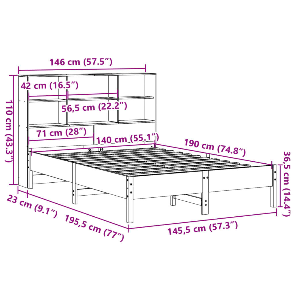 Bed met boekenkast zonder matras grenenhout wasbruin 140x190 cm is nu te koop bij PeponiXL, paradijselijk wonen!