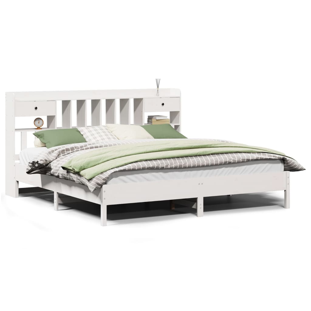 Bed met boekenkast zonder matras grenenhout wit 180x200 cm is nu te koop bij PeponiXL, paradijselijk wonen!