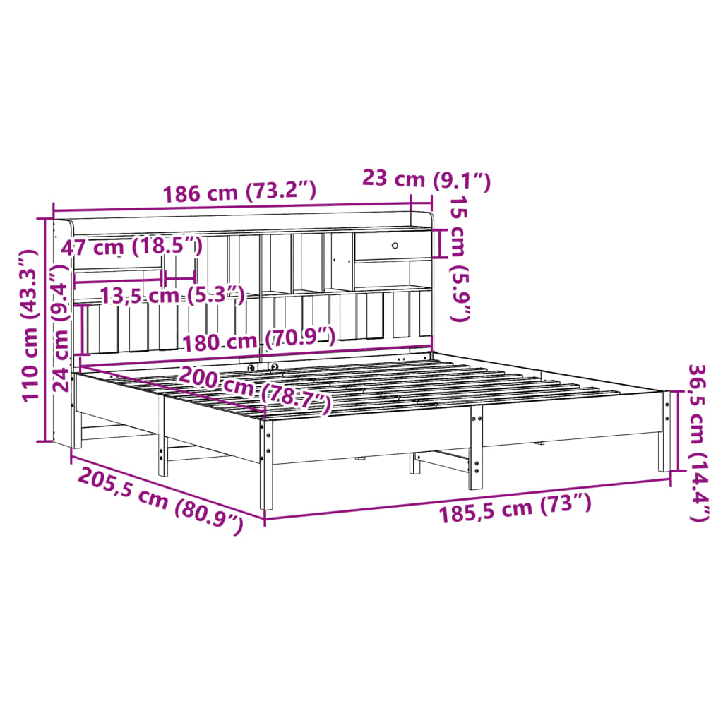 Bed met boekenkast zonder matras grenenhout wit 180x200 cm is nu te koop bij PeponiXL, paradijselijk wonen!