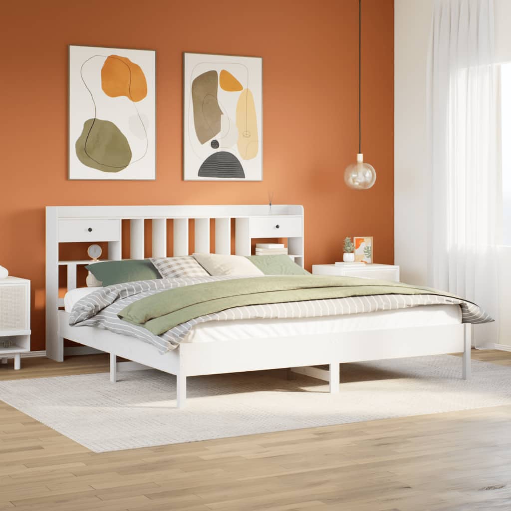 Bed met boekenkast zonder matras grenenhout wit 180x200 cm is nu te koop bij PeponiXL, paradijselijk wonen!