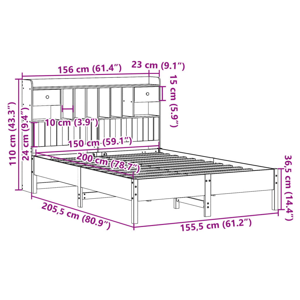 Bed met boekenkast zonder matras grenenhout wit 150x200 cm is nu te koop bij PeponiXL, paradijselijk wonen!