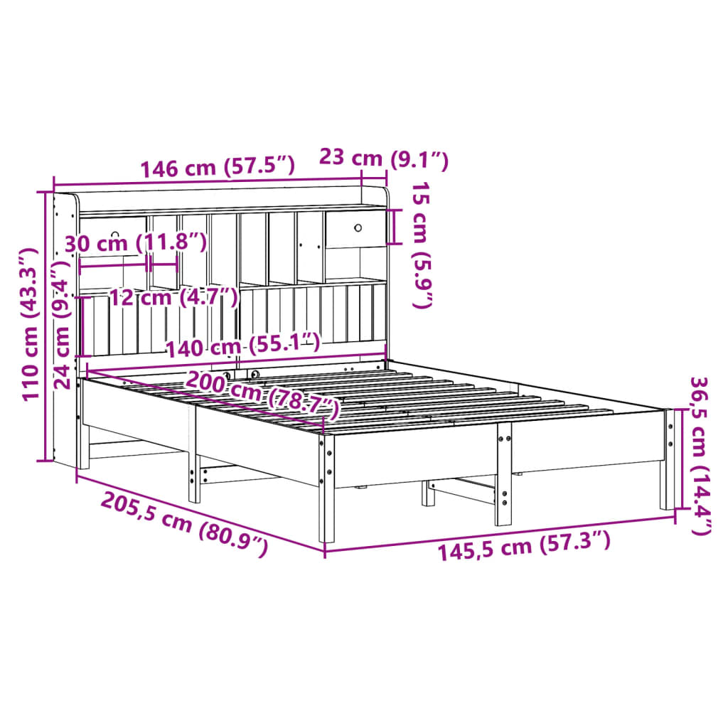 Bed met boekenkast zonder matras grenenhout wit 140x200 cm is nu te koop bij PeponiXL, paradijselijk wonen!