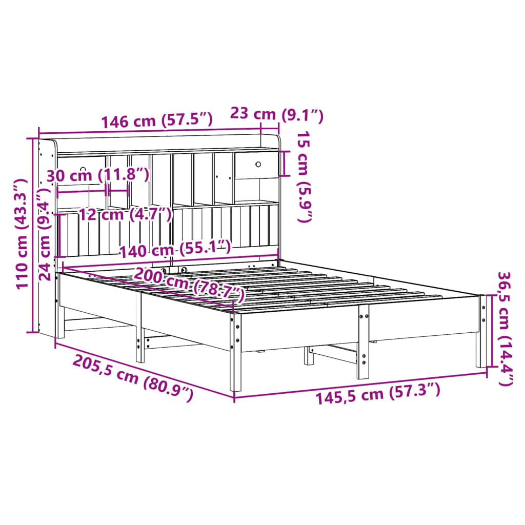 Bed met boekenkast zonder matras grenenhout wasbruin 140x200 cm is nu te koop bij PeponiXL, paradijselijk wonen!