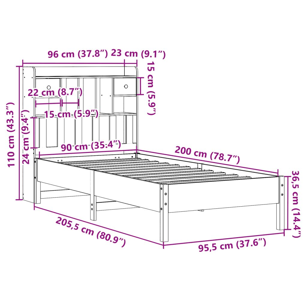 Bed met boekenkast zonder matras grenenhout wit 90x200 cm is nu te koop bij PeponiXL, paradijselijk wonen!