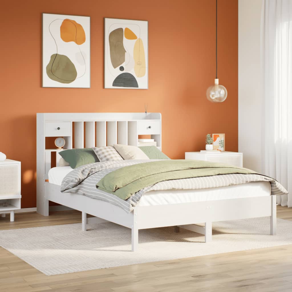 Bed met boekenkast zonder matras grenenhout wit 140x190 cm is nu te koop bij PeponiXL, paradijselijk wonen!