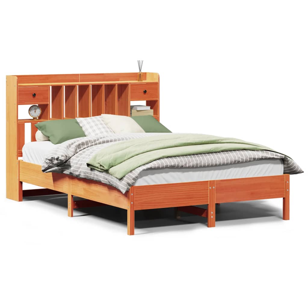 Bed met boekenkast zonder matras grenenhout wasbruin 135x190 cm is nu te koop bij PeponiXL, paradijselijk wonen!