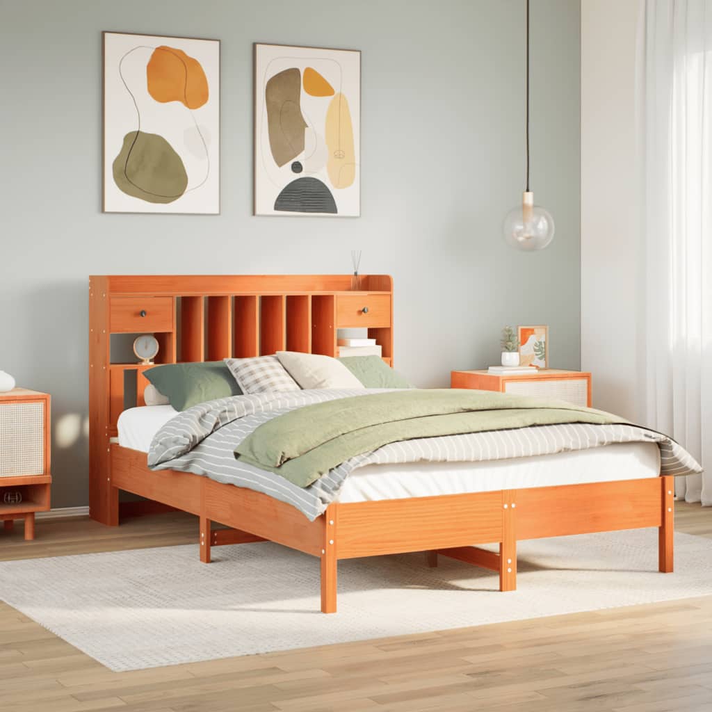 Bed met boekenkast zonder matras grenenhout wasbruin 135x190 cm is nu te koop bij PeponiXL, paradijselijk wonen!