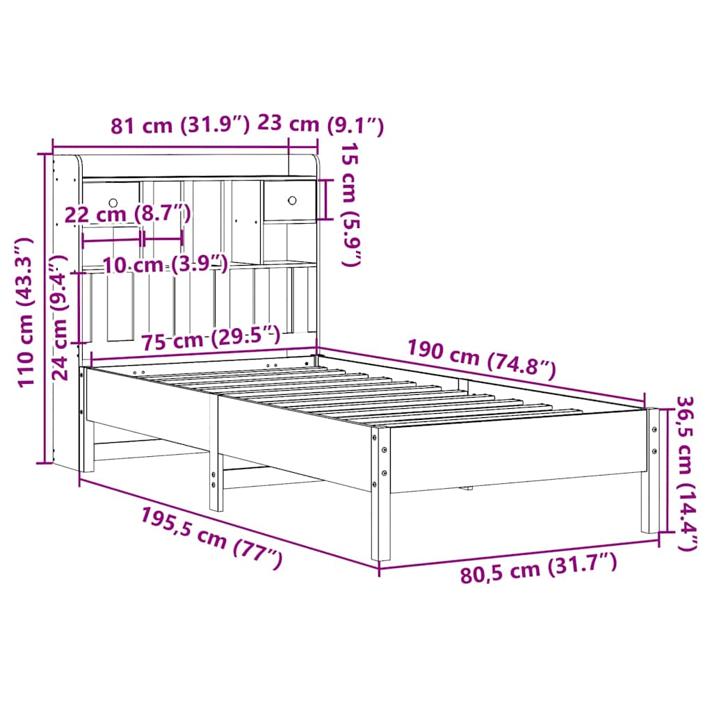 Bed met boekenkast zonder matras grenenhout wit 75x190 cm is nu te koop bij PeponiXL, paradijselijk wonen!