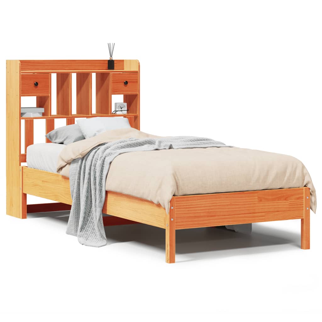 Bed met boekenkast zonder matras grenenhout wasbruin 75x190 cm is nu te koop bij PeponiXL, paradijselijk wonen!