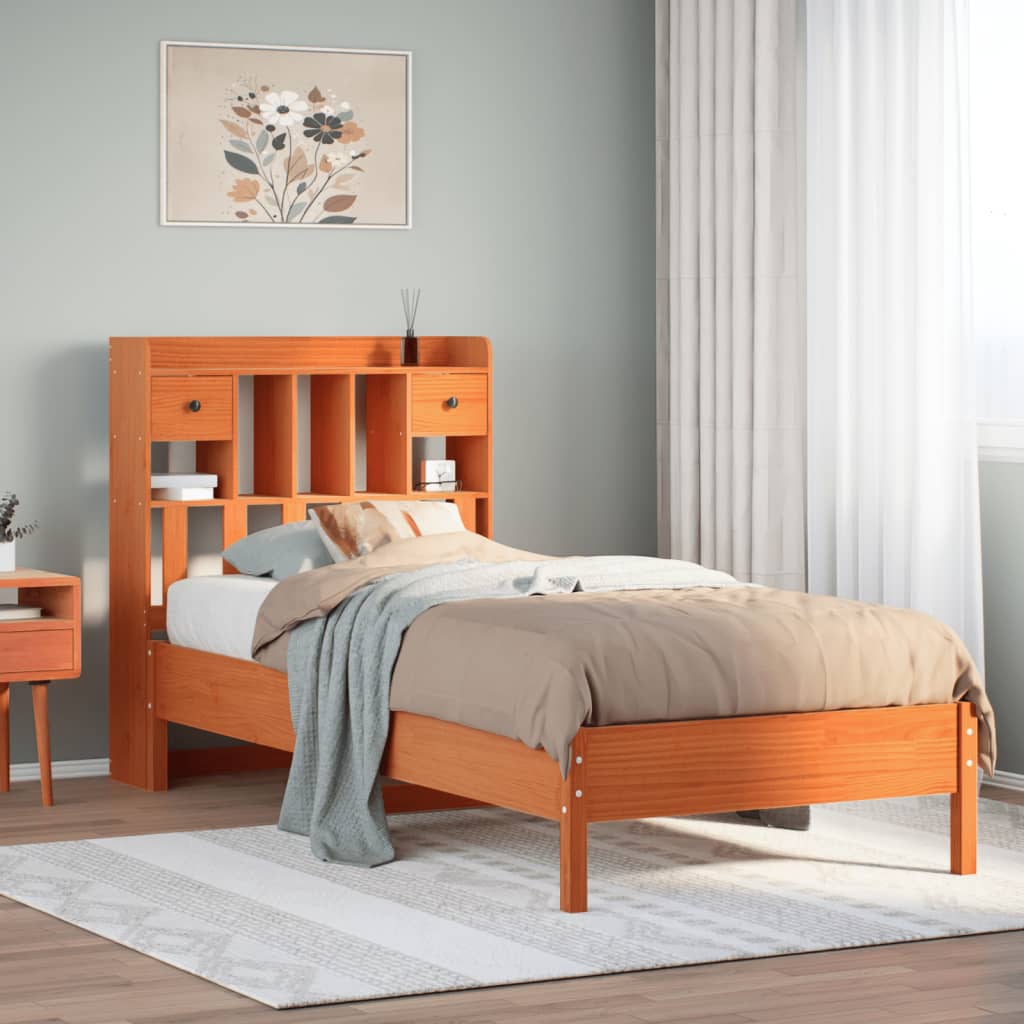 Bed met boekenkast zonder matras grenenhout wasbruin 75x190 cm is nu te koop bij PeponiXL, paradijselijk wonen!