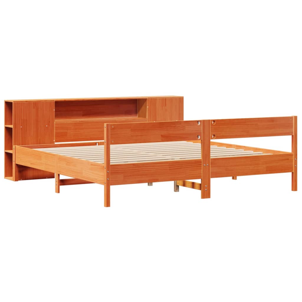 Bed met boekenkast zonder matras grenenhout wasbruin 180x200 cm is nu te koop bij PeponiXL, paradijselijk wonen!