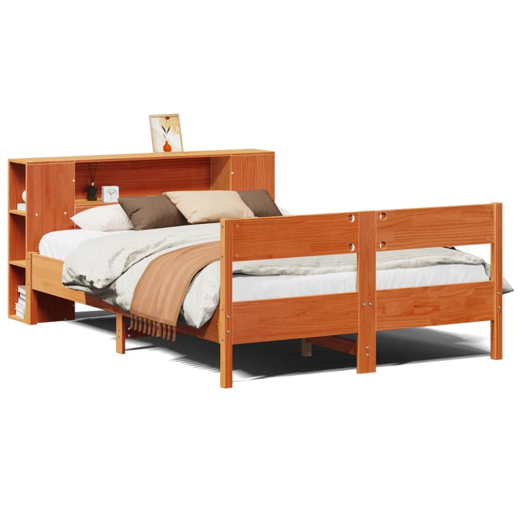 Bed met boekenkast zonder matras grenenhout wasbruin 140x200 cm is nu te koop bij PeponiXL, paradijselijk wonen!
