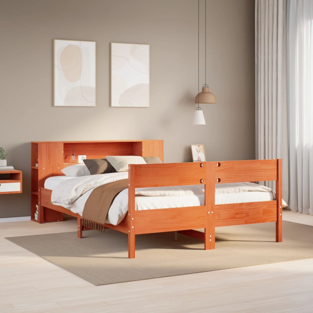 Bed met boekenkast zonder matras grenenhout wasbruin 140x200 cm is nu te koop bij PeponiXL, paradijselijk wonen!