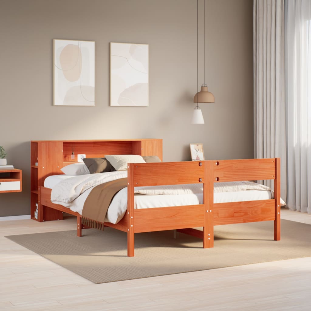 Bed met boekenkast zonder matras grenenhout wasbruin 140x190 cm is nu te koop bij PeponiXL, paradijselijk wonen!