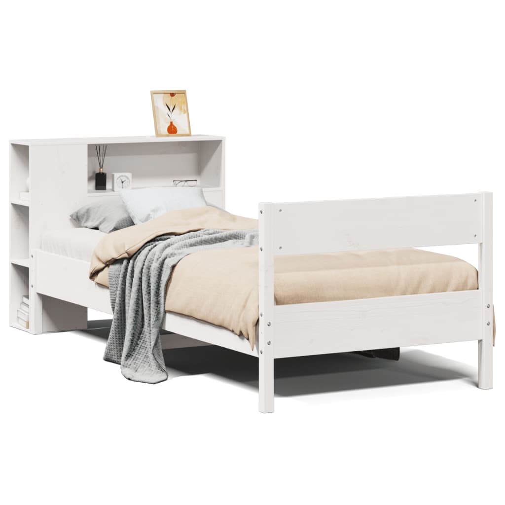 Bed met boekenkast zonder matras grenenhout wit 75x190 cm is nu te koop bij PeponiXL, paradijselijk wonen!