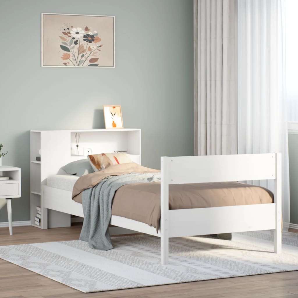 Bed met boekenkast zonder matras grenenhout wit 75x190 cm is nu te koop bij PeponiXL, paradijselijk wonen!