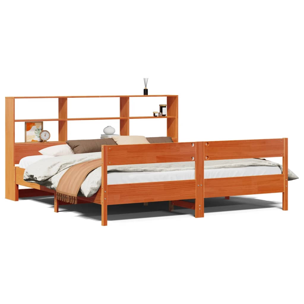 Bed met boekenkast zonder matras grenenhout wasbruin 200x200 cm is nu te koop bij PeponiXL, paradijselijk wonen!