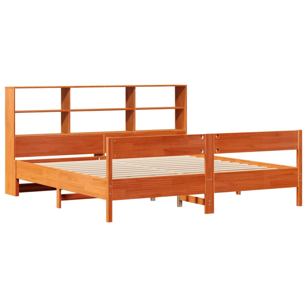 Bed met boekenkast zonder matras grenenhout wasbruin 200x200 cm is nu te koop bij PeponiXL, paradijselijk wonen!