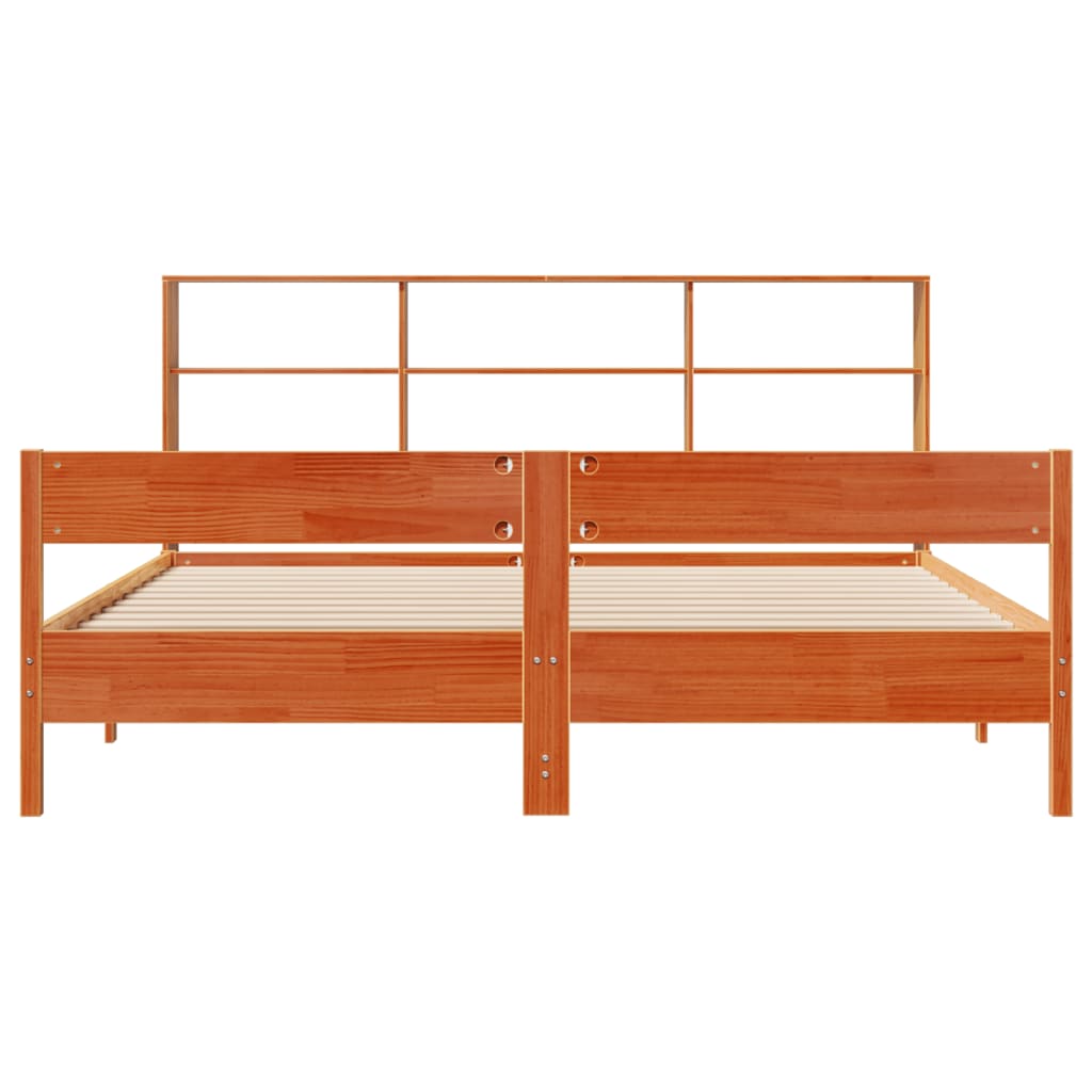 Bed met boekenkast zonder matras grenenhout wasbruin 200x200 cm is nu te koop bij PeponiXL, paradijselijk wonen!